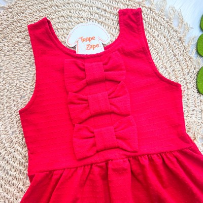 Vestido Ana Bola com Três Laços - Vermelho